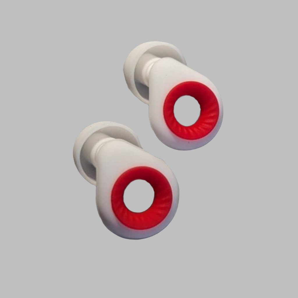 Aqua white red ring earplugs with box